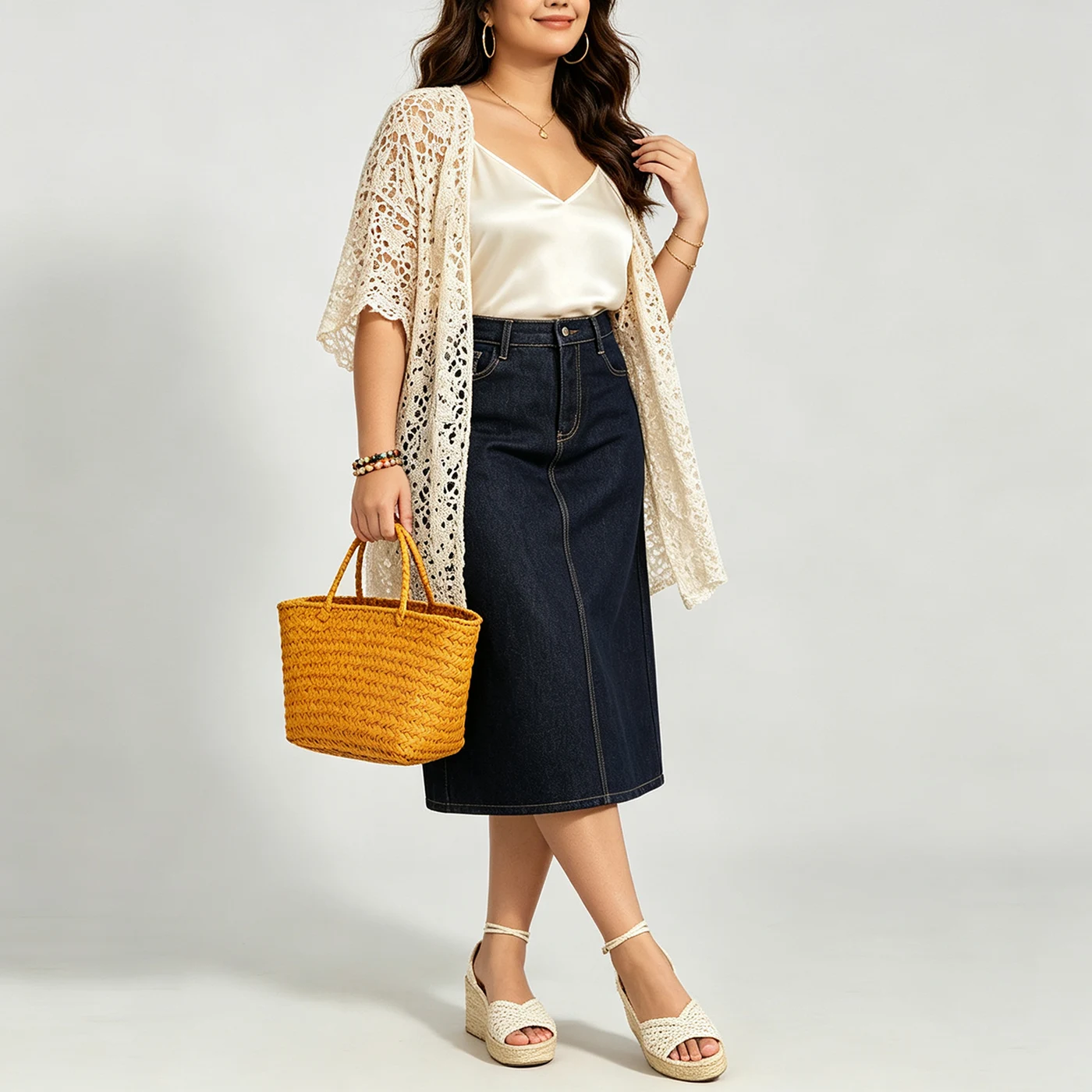 Stretch Denim Cargo Midi Skirt — product detail 1