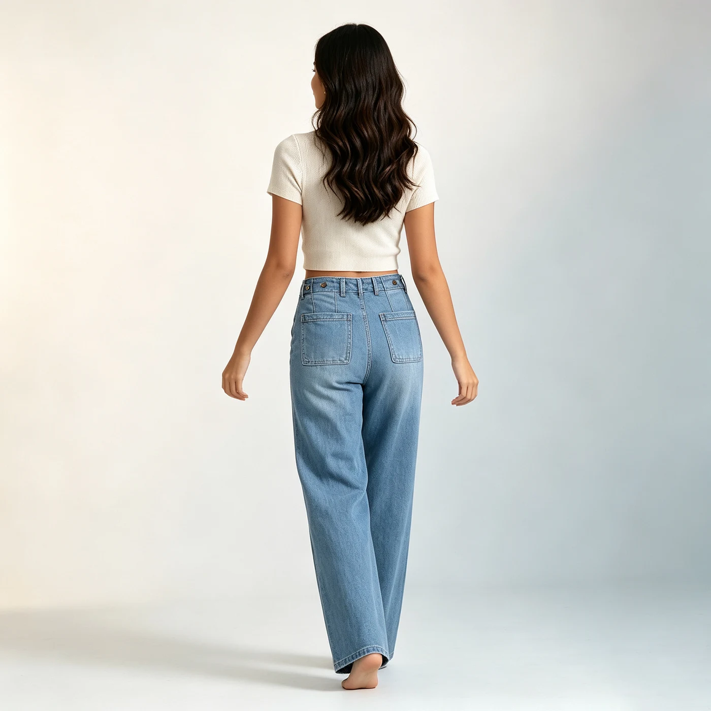 Women's Stretch Wide Leg Jeans High Waist Vintage Textured Denim Pants — product detail 2