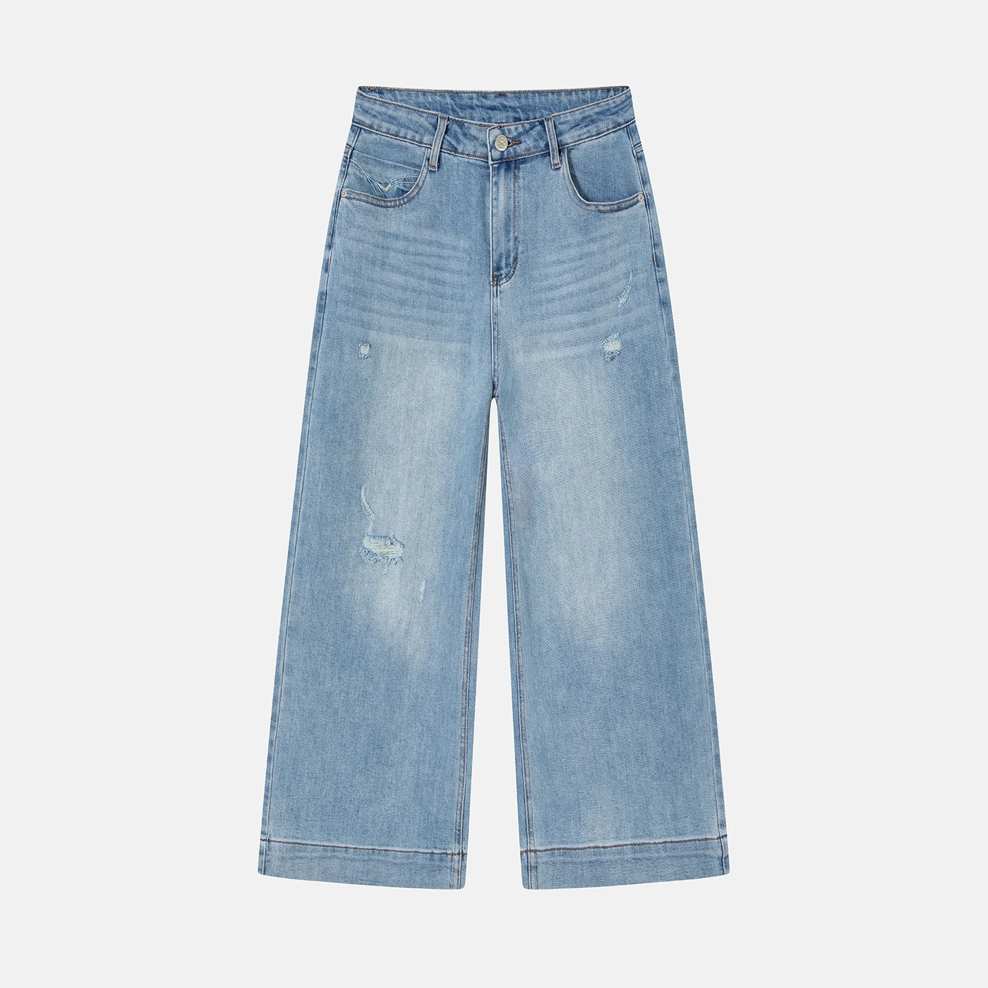 Women's Stretch High Waist Straight Jeans Light Blue Long Trousers — product detail 3
