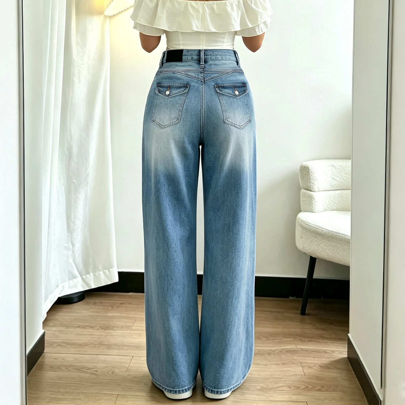 Women's Non-Stretch Wide Leg Jeans High Waist Vintage Denim Pants — product detail 2
