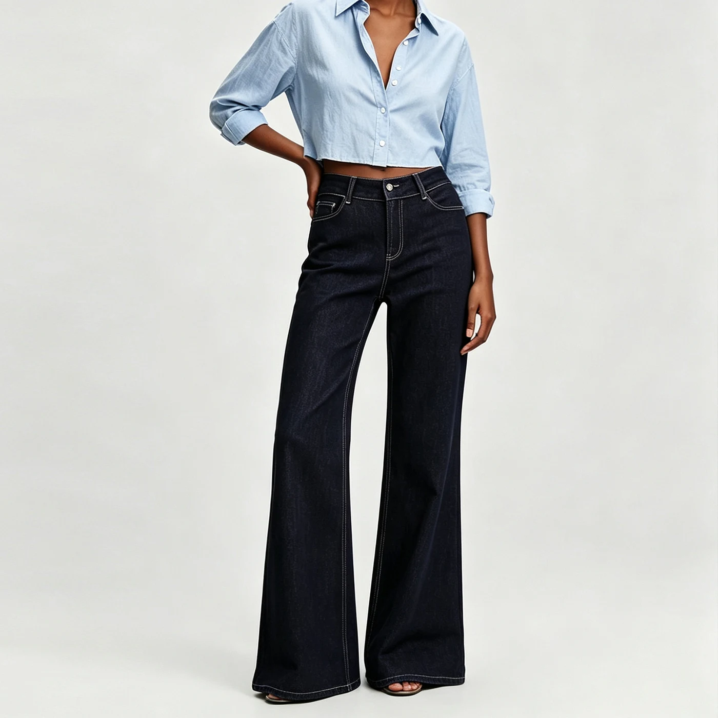 Stretch Flared Jeans High Waist Loose Denim Long Pants — product detail 1