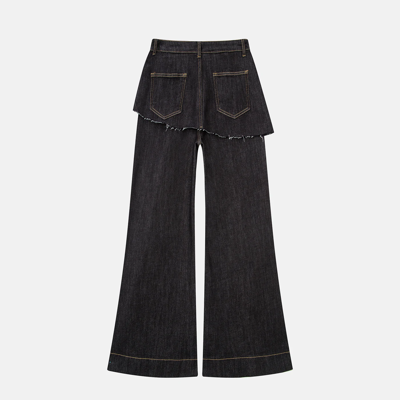 Women's Faux Two-Piece Bootcut Jeans High Waist Casual Denim Pants — product detail 3