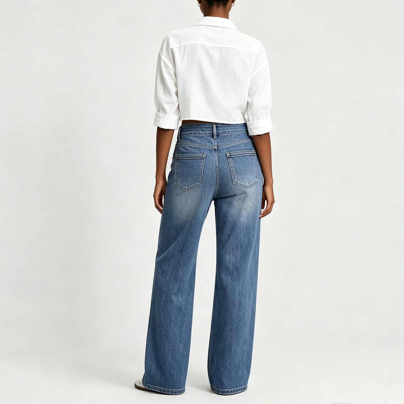 Women's Stretch Straight Leg Jeans Light Blue Denim Pants — product detail 2