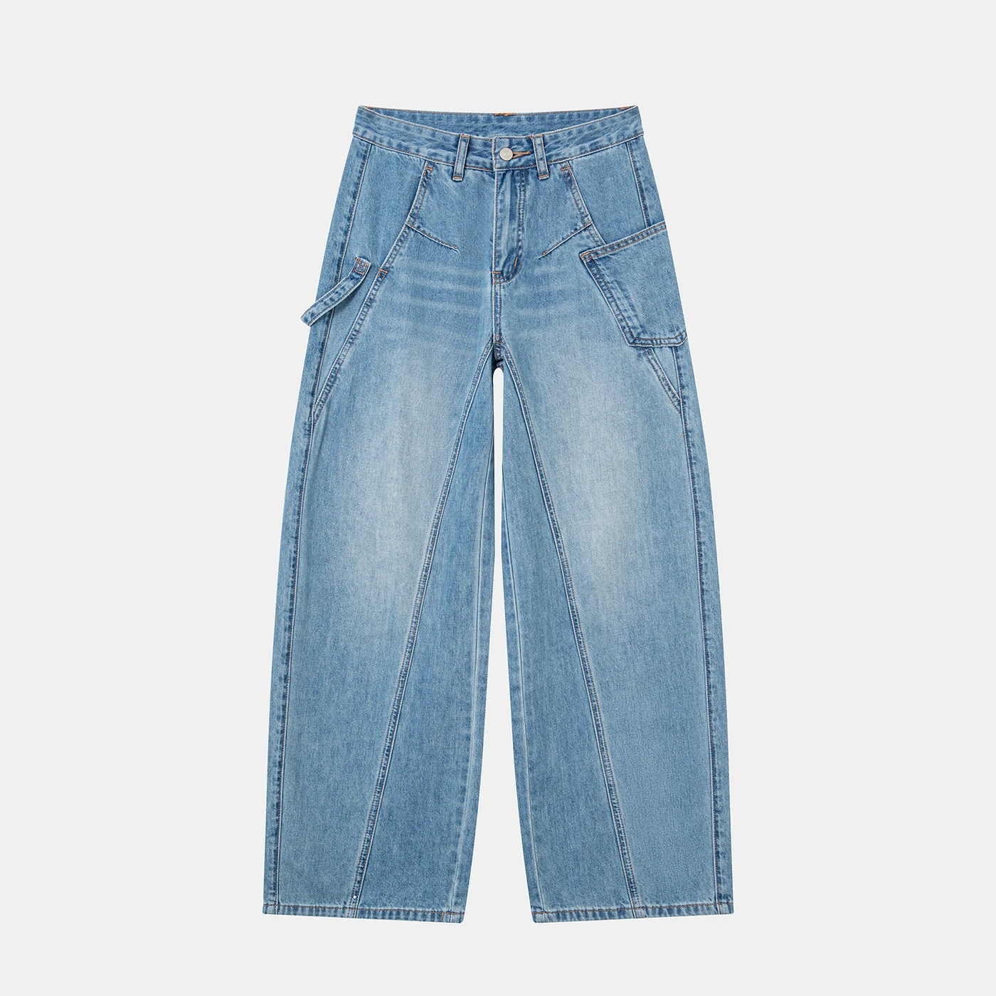 Women's Non-Stretch Cargo Jeans High Waist Textured Denim Pants — product detail 3