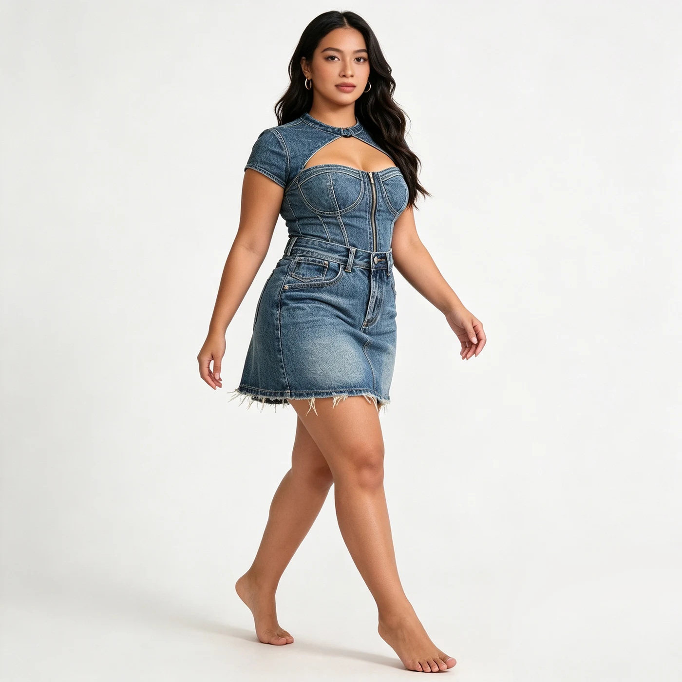 Non-Stretch Denim Cargo Mini Skirt High Waist Slim Fit Washed — product detail 1
