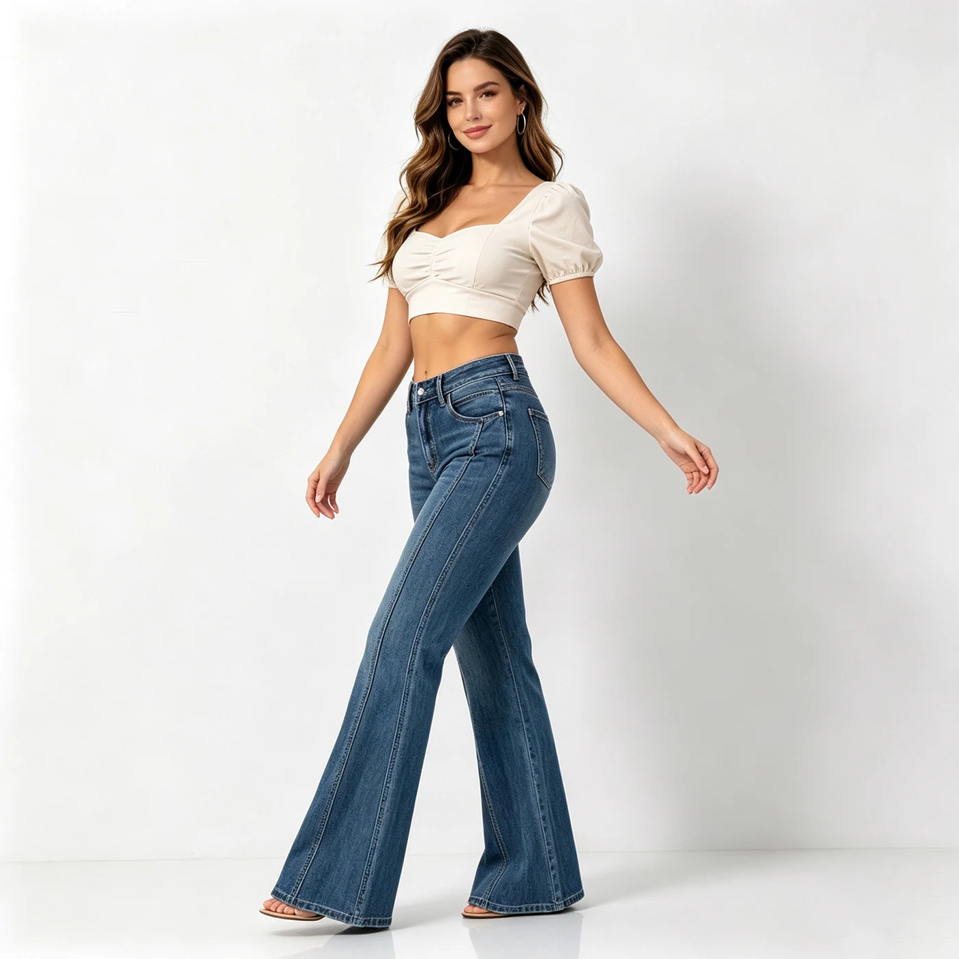 Stretch Straight Bootcut Jeans High Waist Loose Denim Long Pants — product detail 1