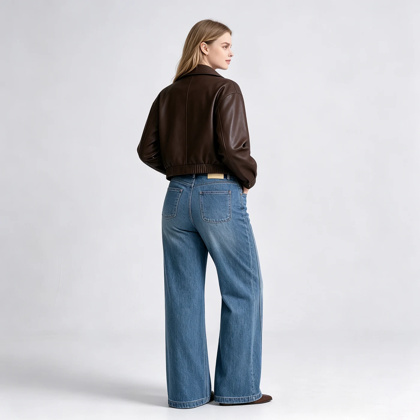 Women's Stretch Straight Leg Jeans Blue Loose Denim Pants — product detail 2