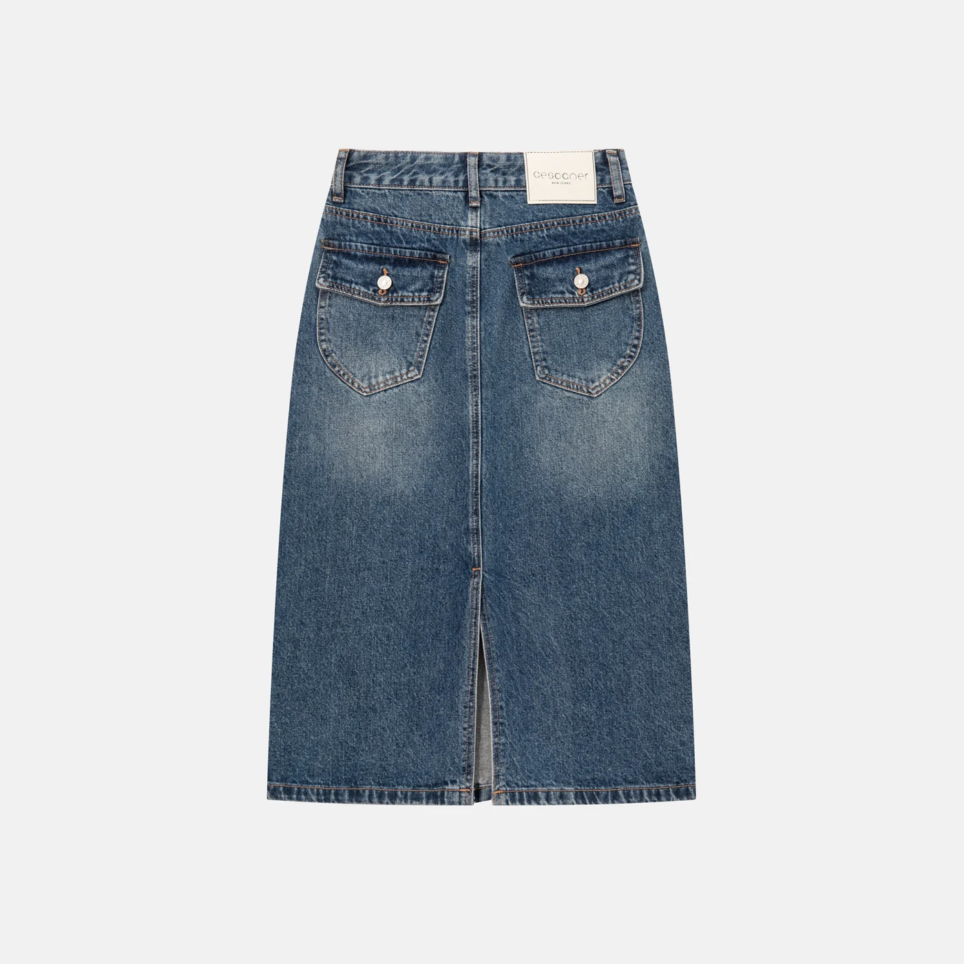 Non-Stretch Denim Cargo Midi Skirt High Waist Slim Fit Washed — product detail 3