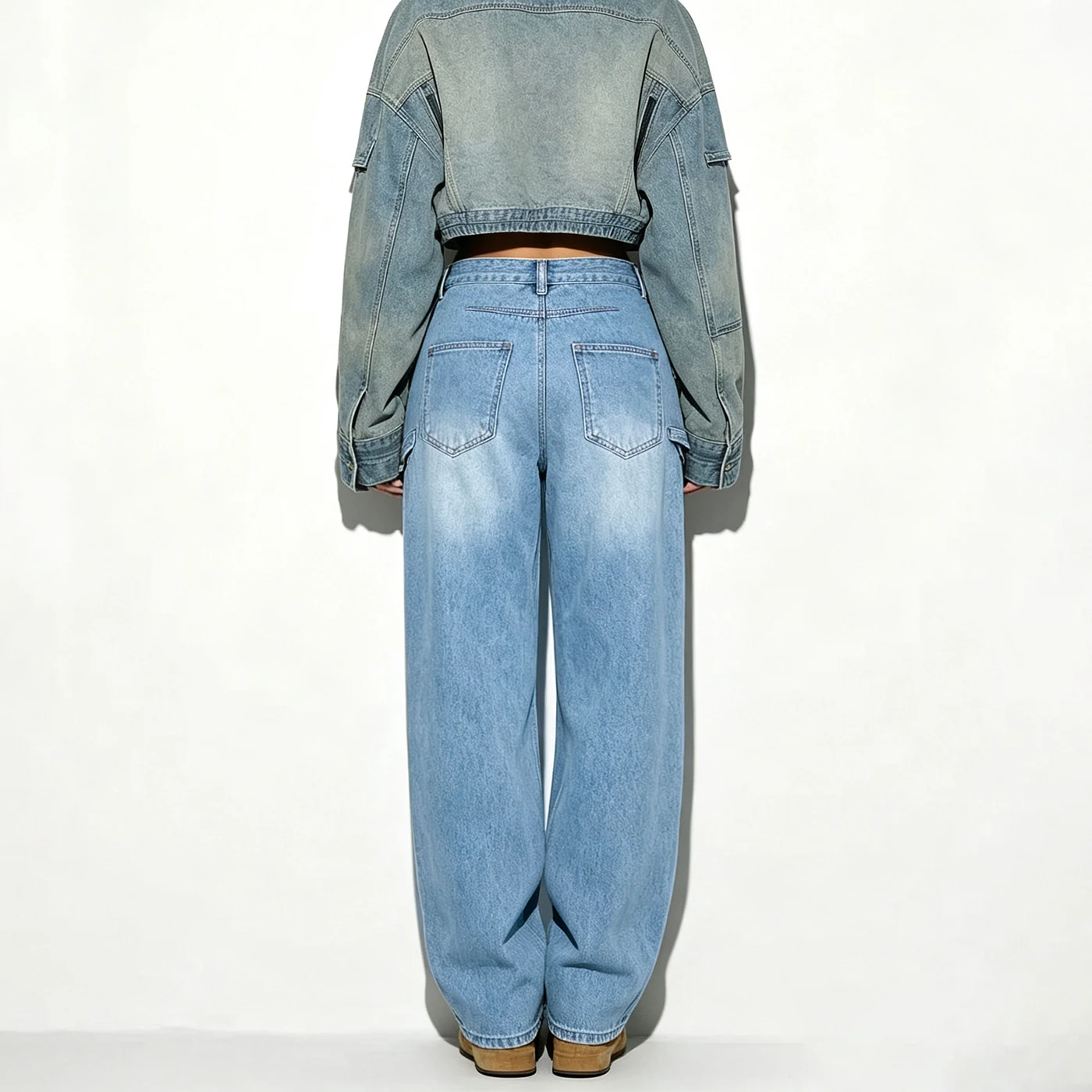 Women's Non-Stretch Cargo Jeans High Waist Textured Denim Pants — product detail 2