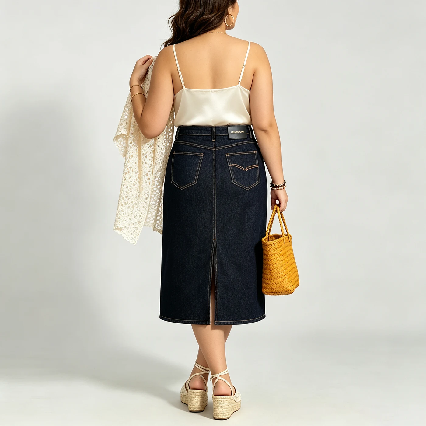 Stretch Denim Cargo Midi Skirt — product detail 2
