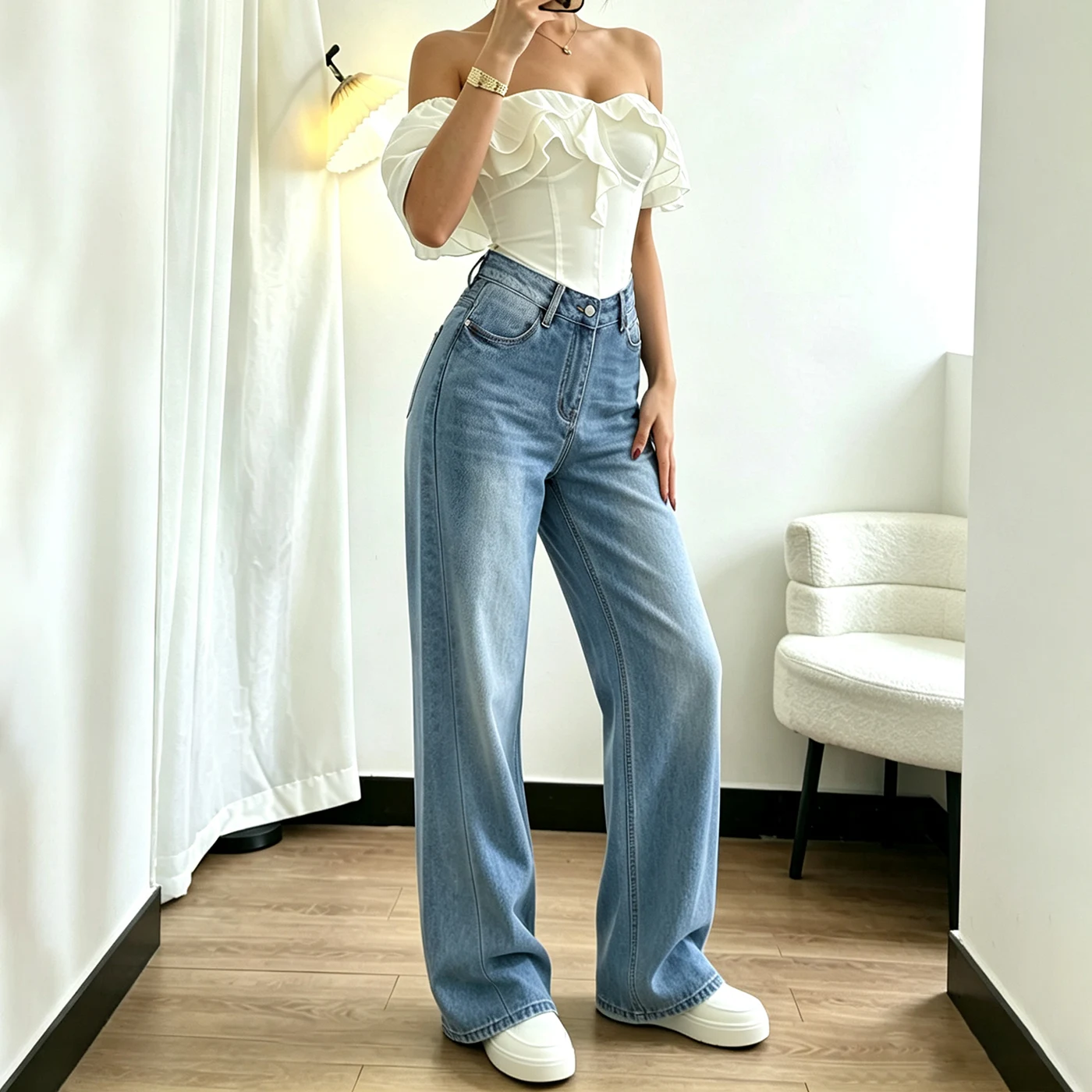 Women's Non-Stretch Wide Leg Jeans High Waist Vintage Denim Pants — product detail 1