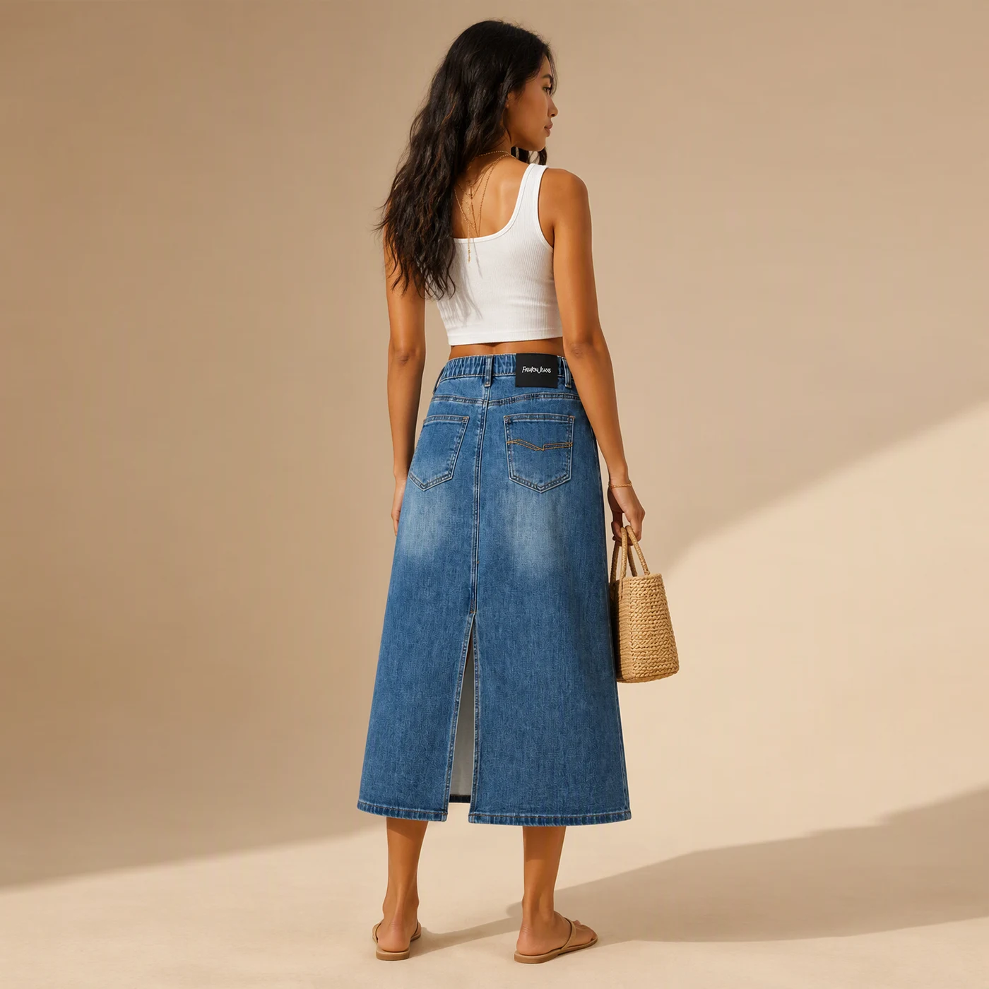 Stretch Denim Cargo Midi Skirt — product detail 1
