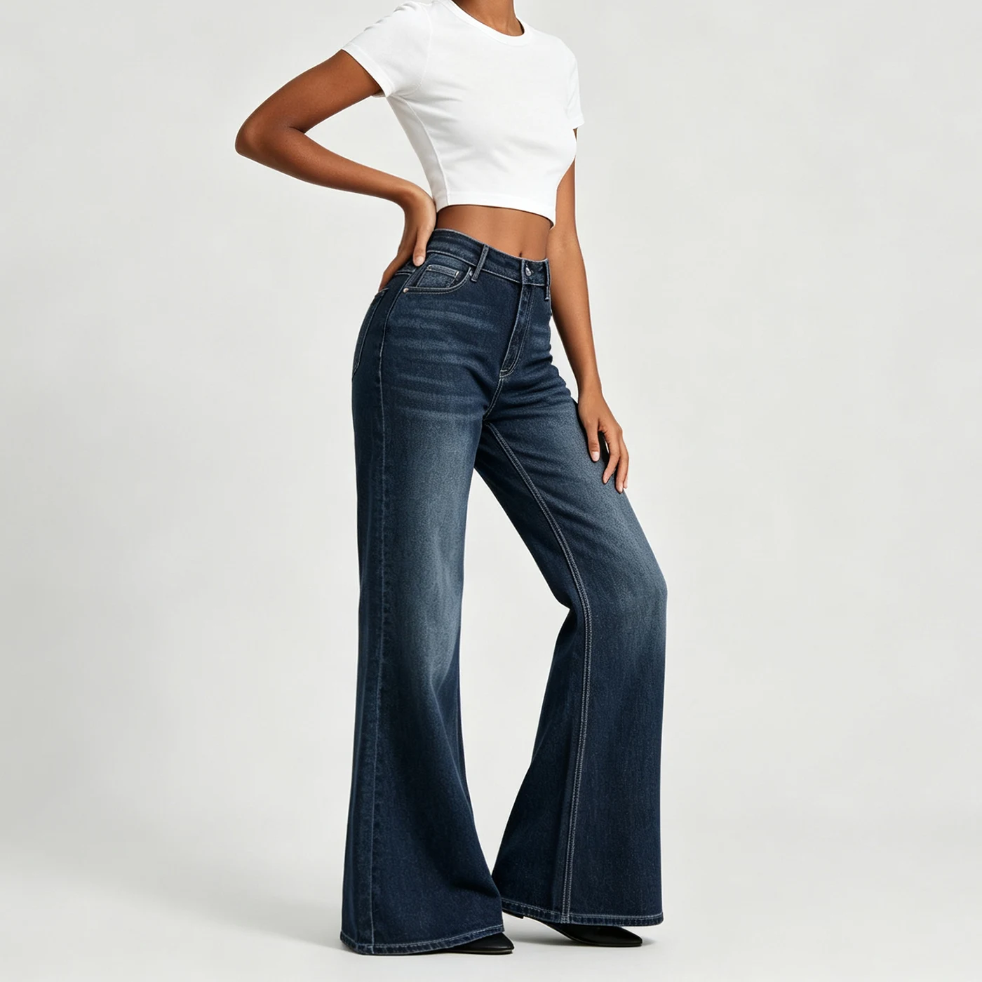 Stretch Flared Jeans High Waist Loose Denim Long Pants — product detail 2