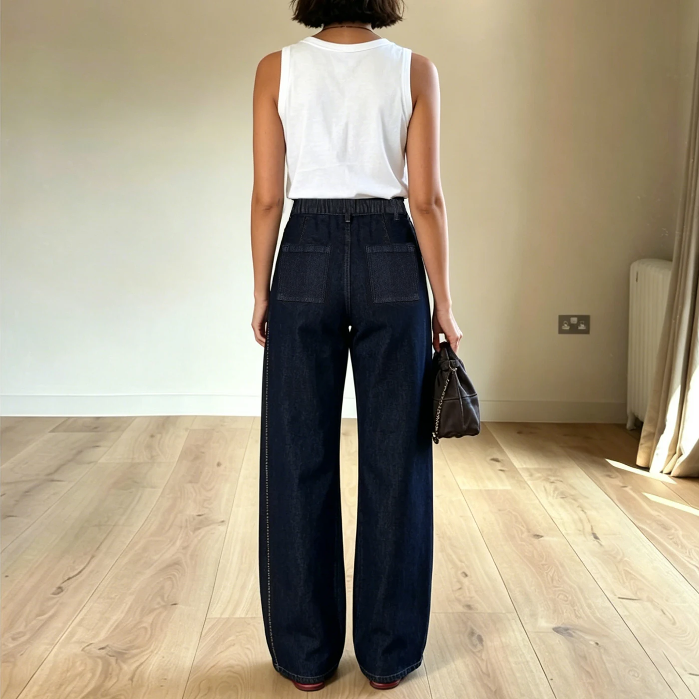 Women's Stretch Curved Banana Jeans High Waist Denim Blue Long Trousers — product detail 2