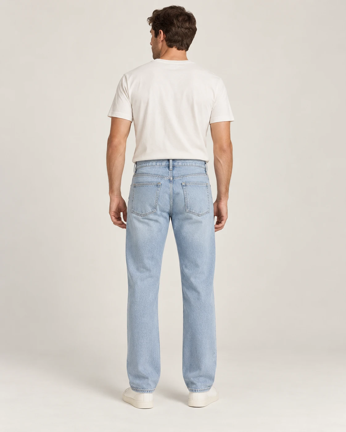 Men's Light-Wash Five-Pocket Jeans — Model back — AI design visualization