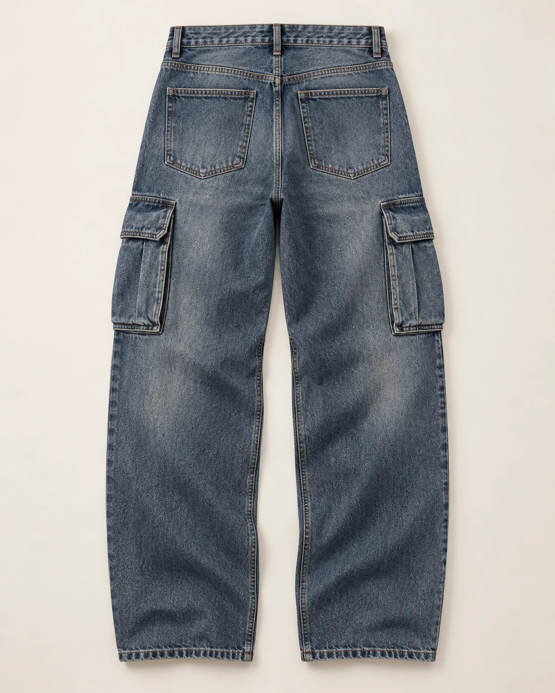 Men's Vintage Cargo Jeans — Flat back — AI design visualization