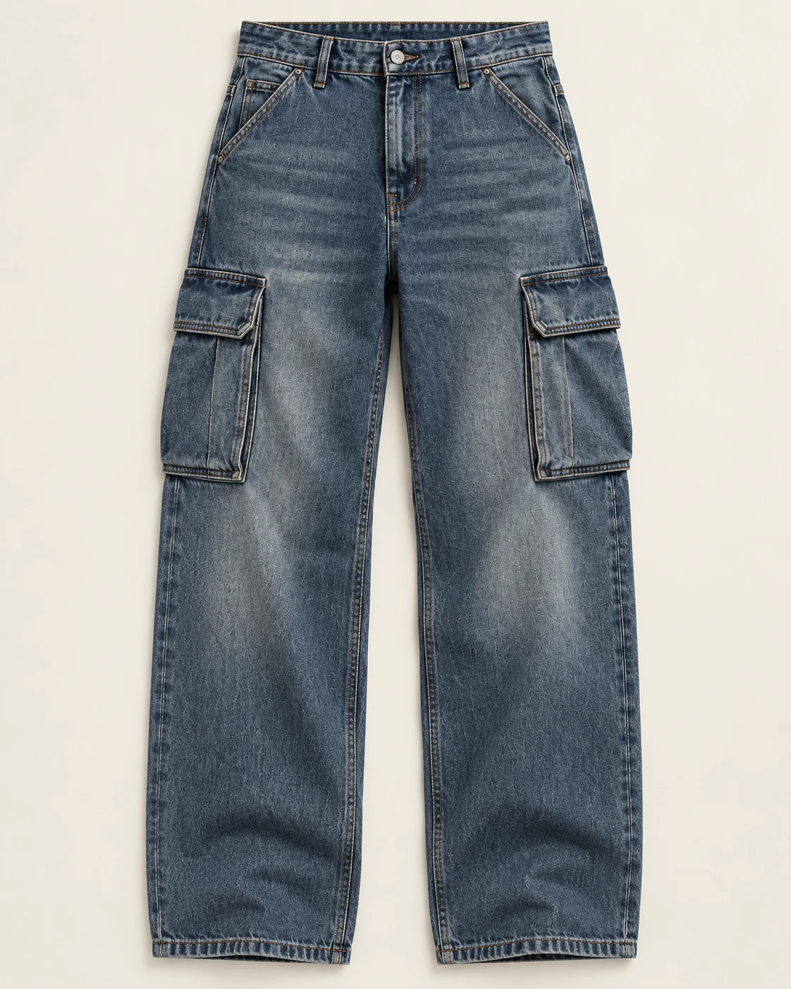 Men's Vintage Cargo Jeans — Flat front — AI design visualization