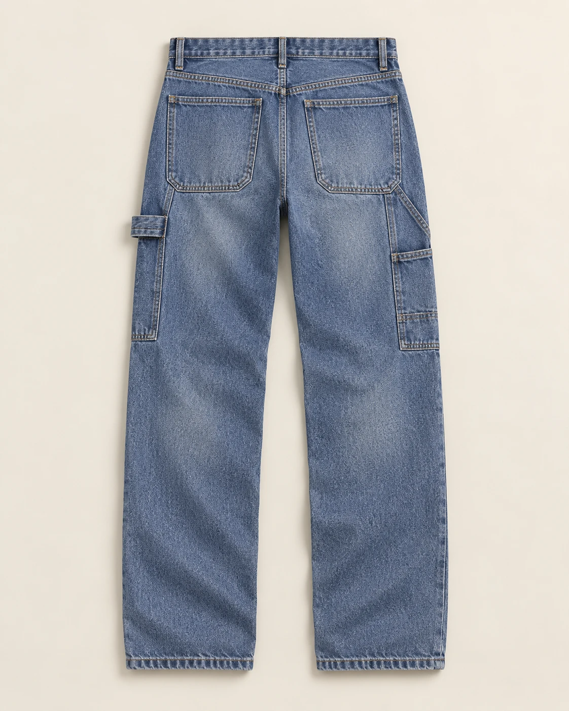 Men's Double-Knee Carpenter Jeans — Flat back — AI design visualization