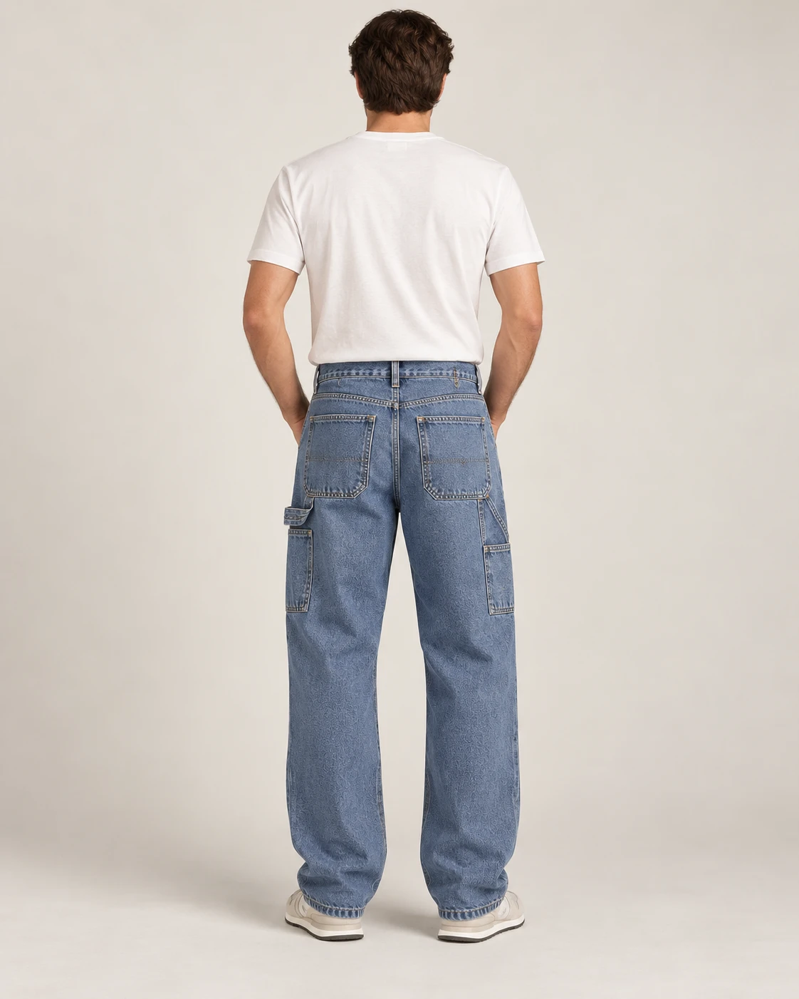 Men's Double-Knee Carpenter Jeans — Model back — AI design visualization