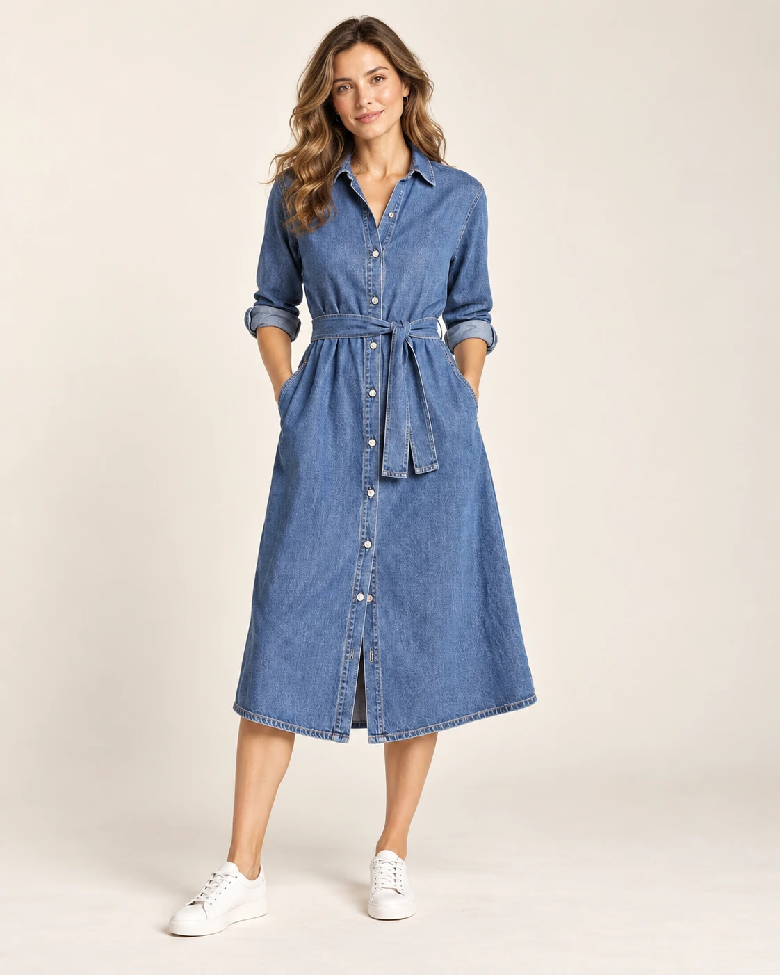 Women's Belted Denim Shirt Dress — Model front — AI design visualization