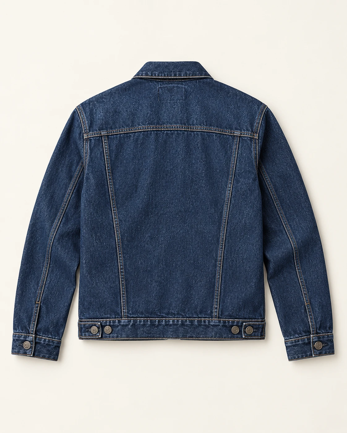 Men's Indigo Trucker Jacket — Flat back — AI design visualization