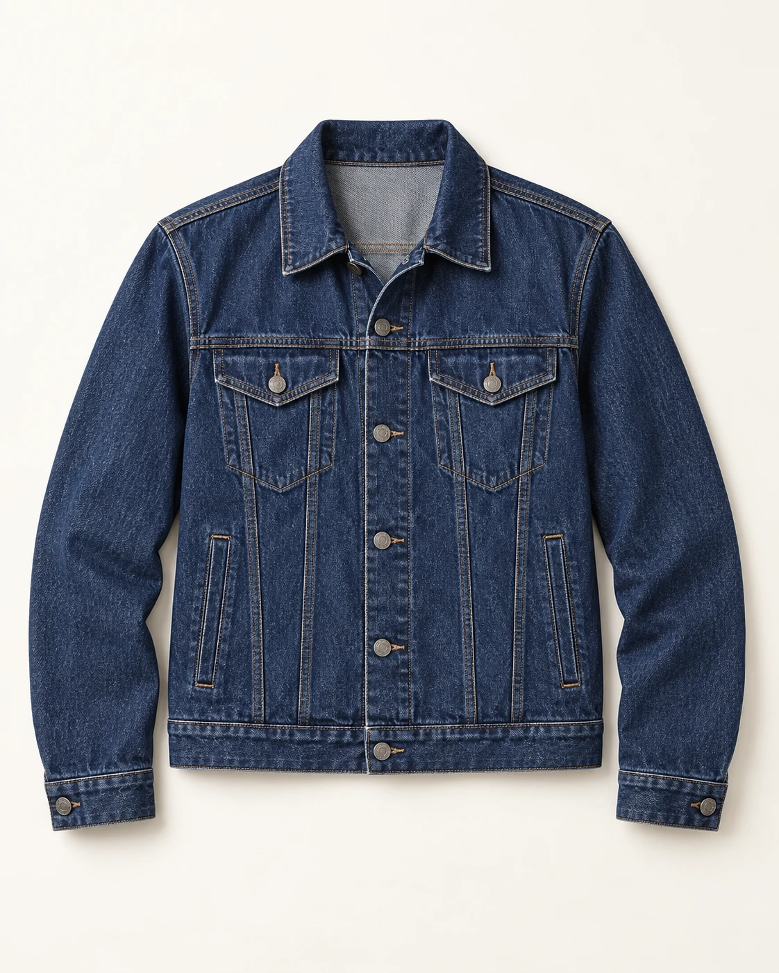 Men's Indigo Trucker Jacket — Flat front — AI design visualization