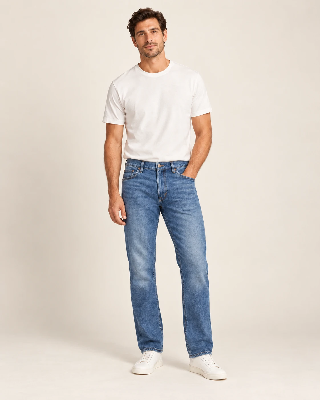 Men's Classic Straight-Leg Jeans — Model front — AI design visualization
