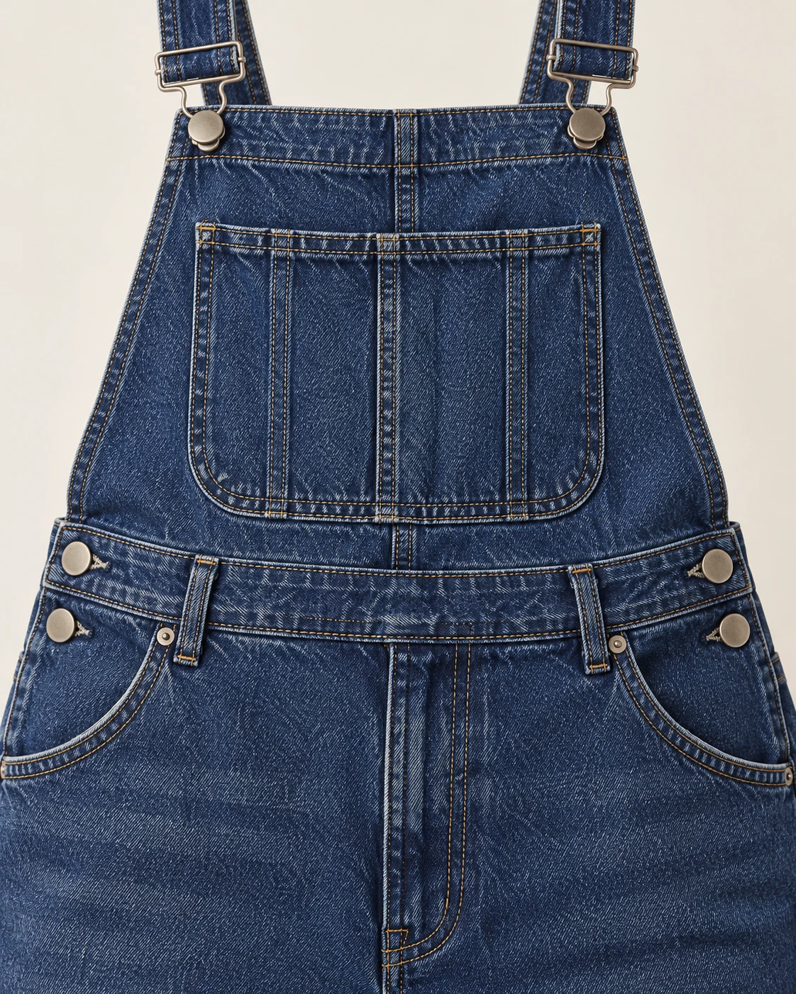 Women's Straight-Leg Denim Overalls — Construction detail — AI design visualization