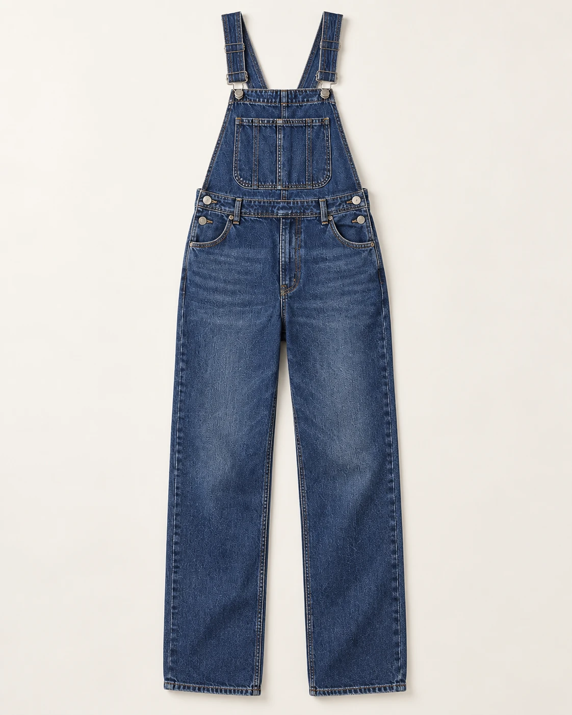 Women's Straight-Leg Denim Overalls — Flat front — AI design visualization