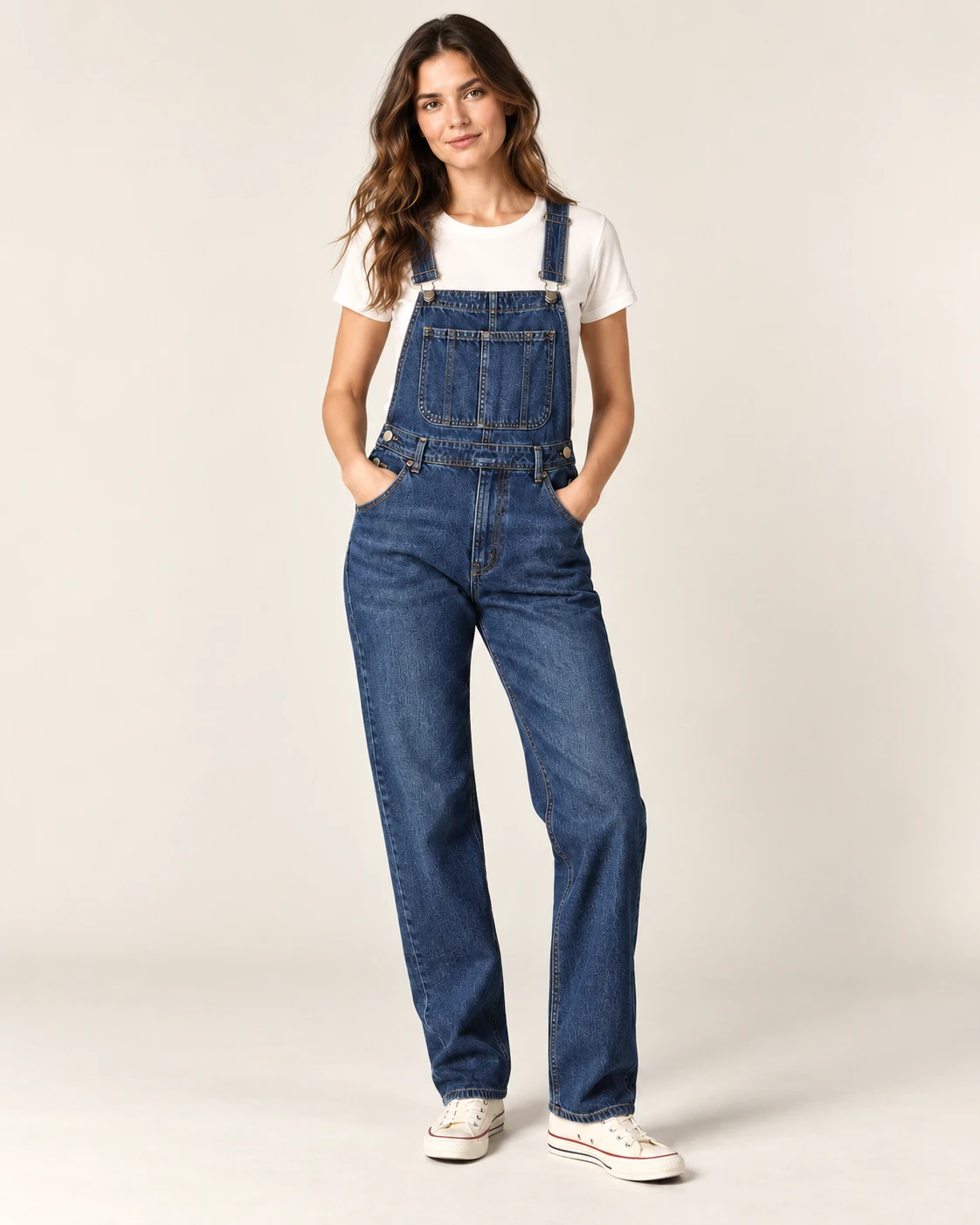 Women's Straight-Leg Denim Overalls — Model front — AI design visualization