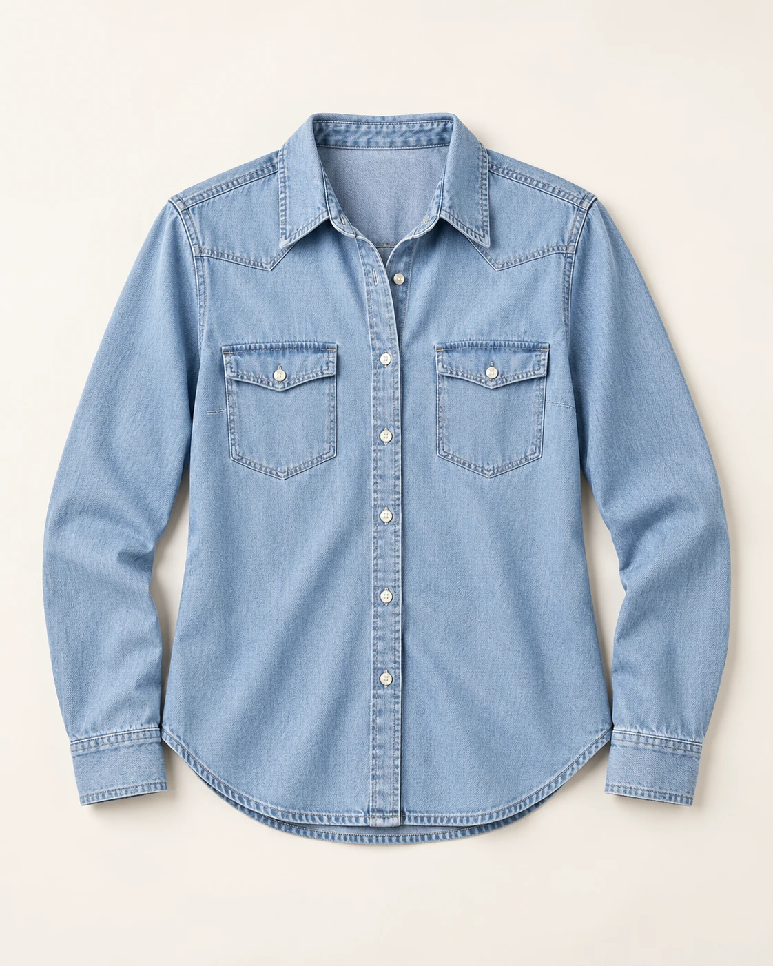 Women's Twin-Pocket Denim Shirt — Flat front — AI design visualization