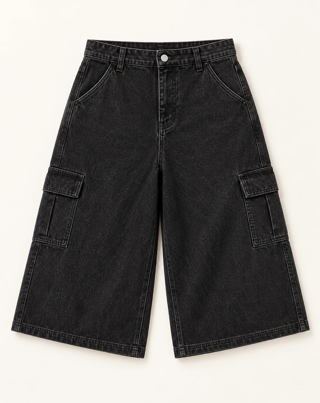 Women's Black Cargo Bermuda Shorts — Flat front — AI design visualization