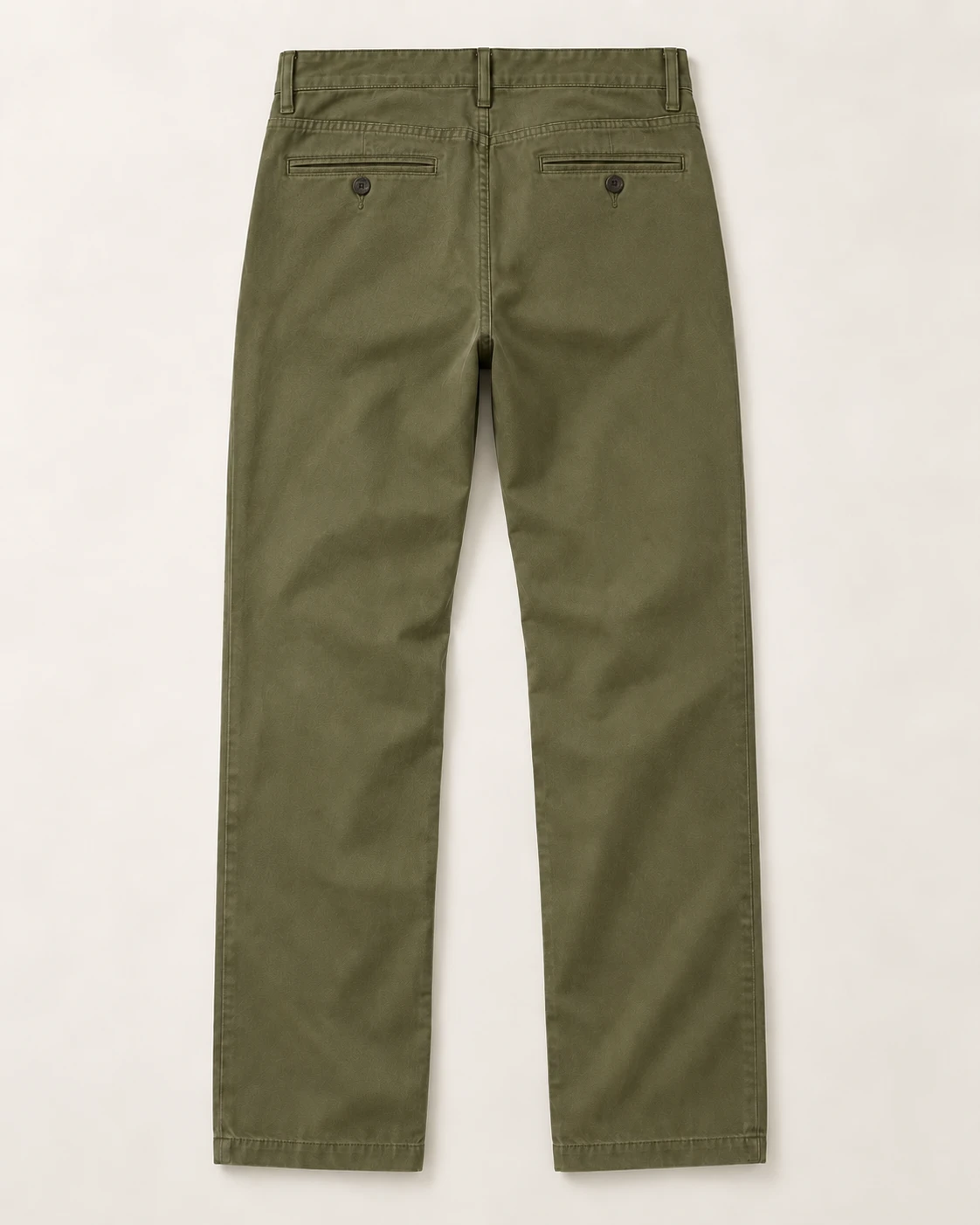 Men's Olive Twill Chinos — Flat back — AI design visualization