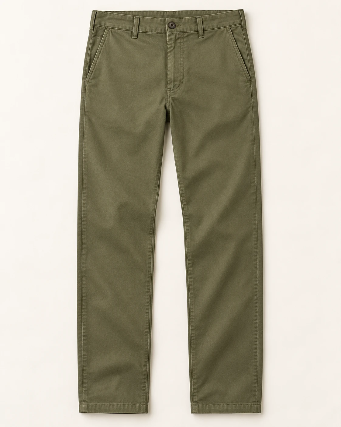 Men's Olive Twill Chinos — Flat front — AI design visualization