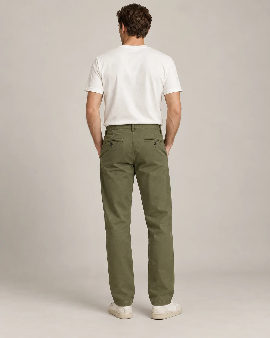 Men's Olive Twill Chinos — Model back — AI design visualization