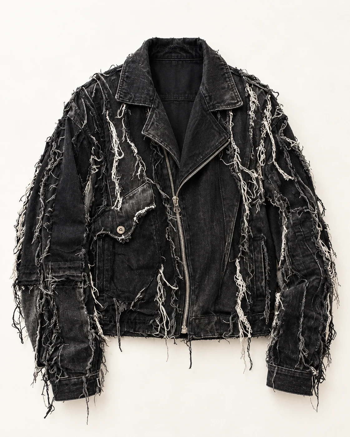 Black Frayed Denim Biker Jacket — AI design reference 1