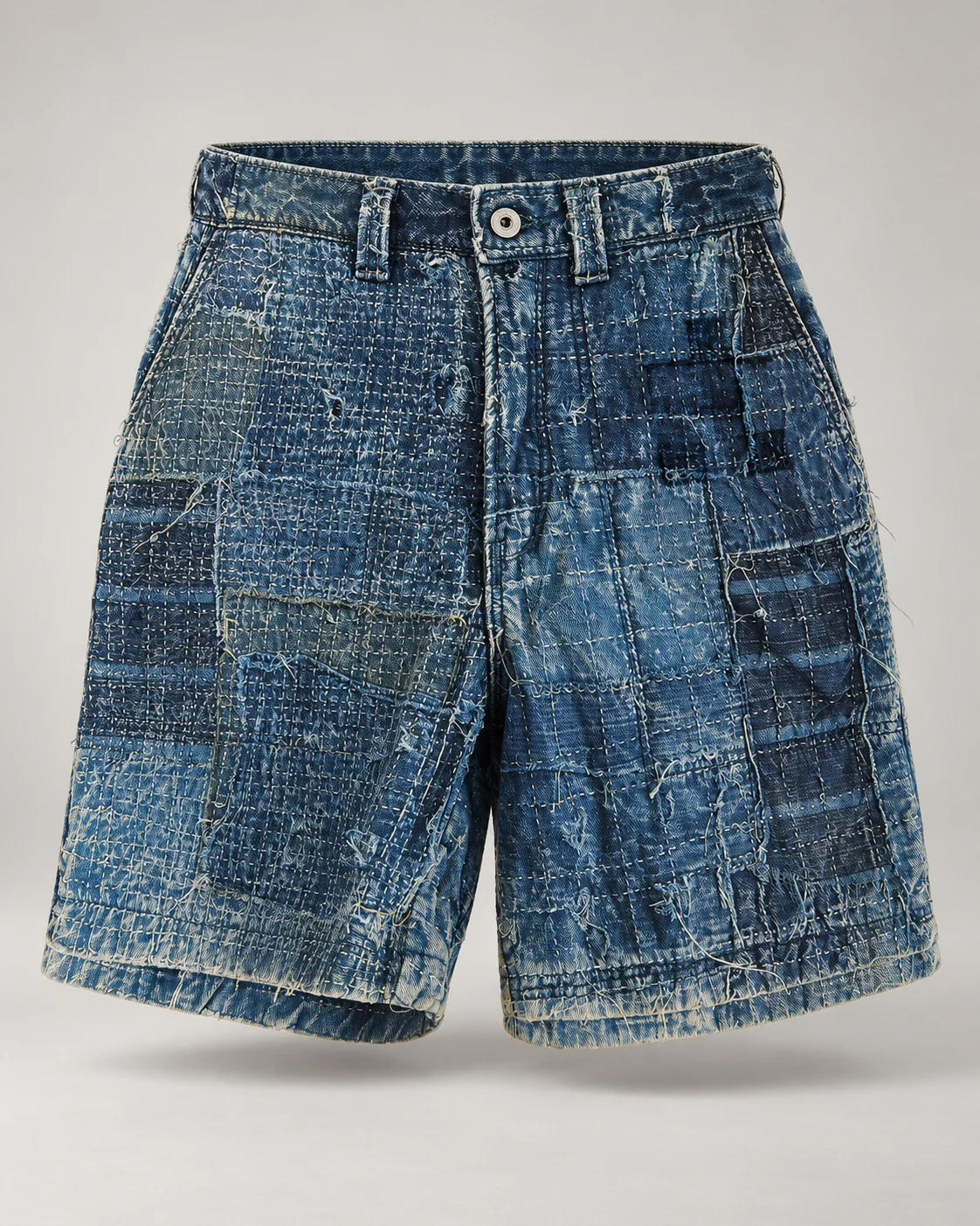 Dark Blue Allover Stitch Denim Shorts — AI design reference 1