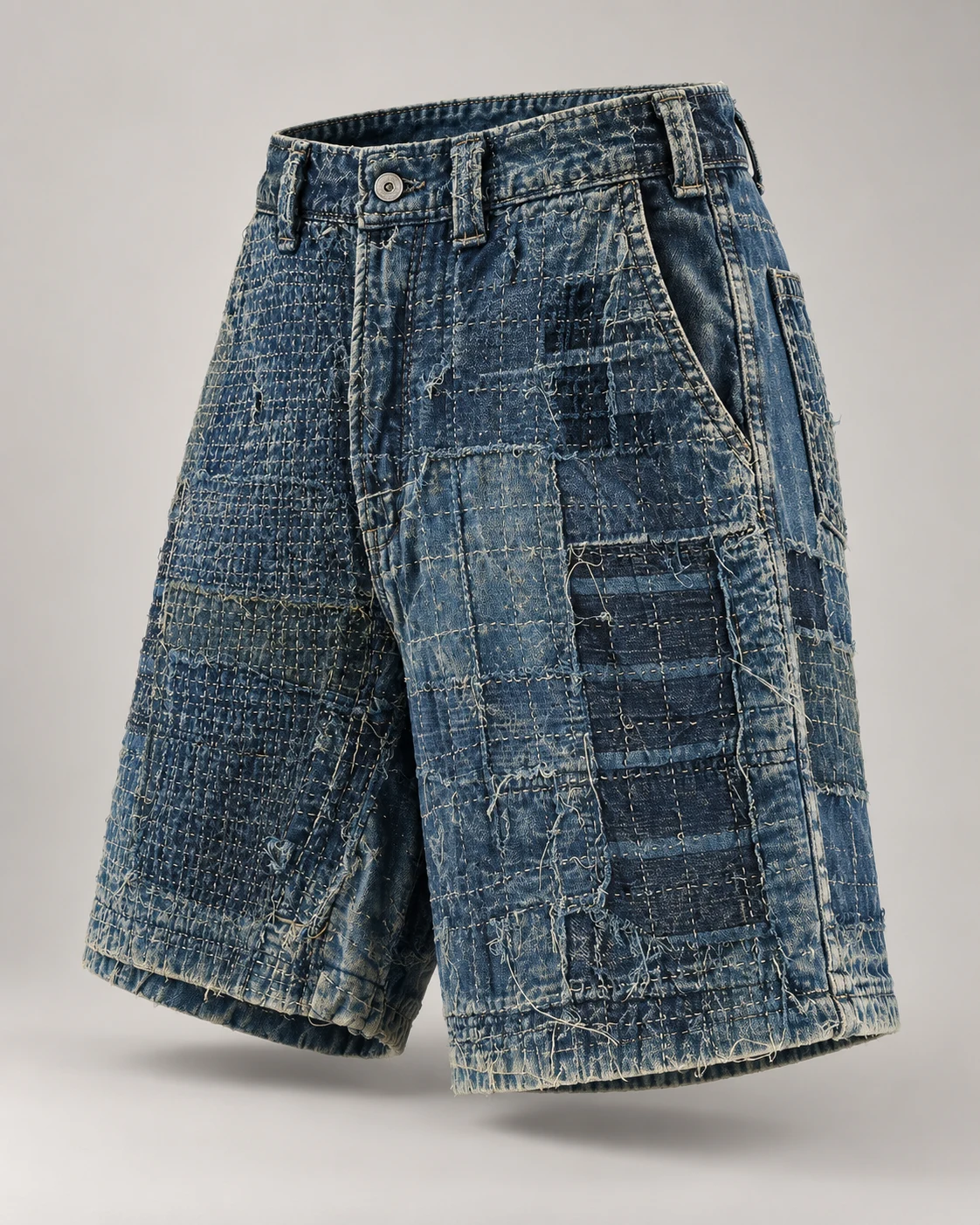 Dark Blue Allover Stitch Denim Shorts — AI design reference 3