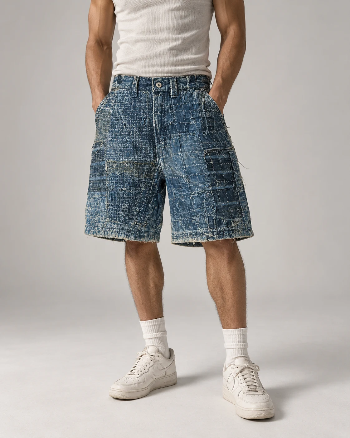 Dark Blue Allover Stitch Denim Shorts — AI design reference 4