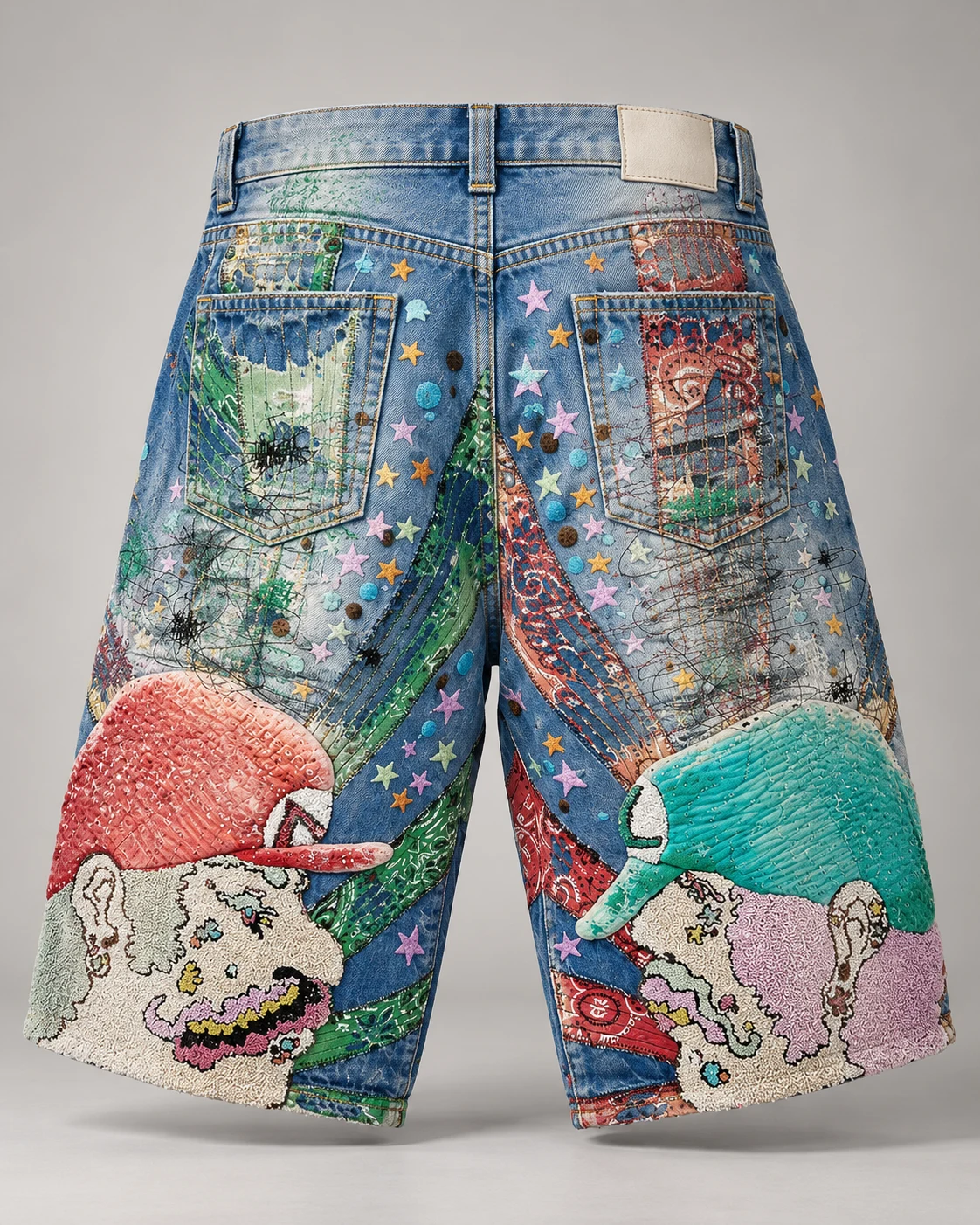 Blue Colorful Chenille Embroidery Shorts — AI design reference 2