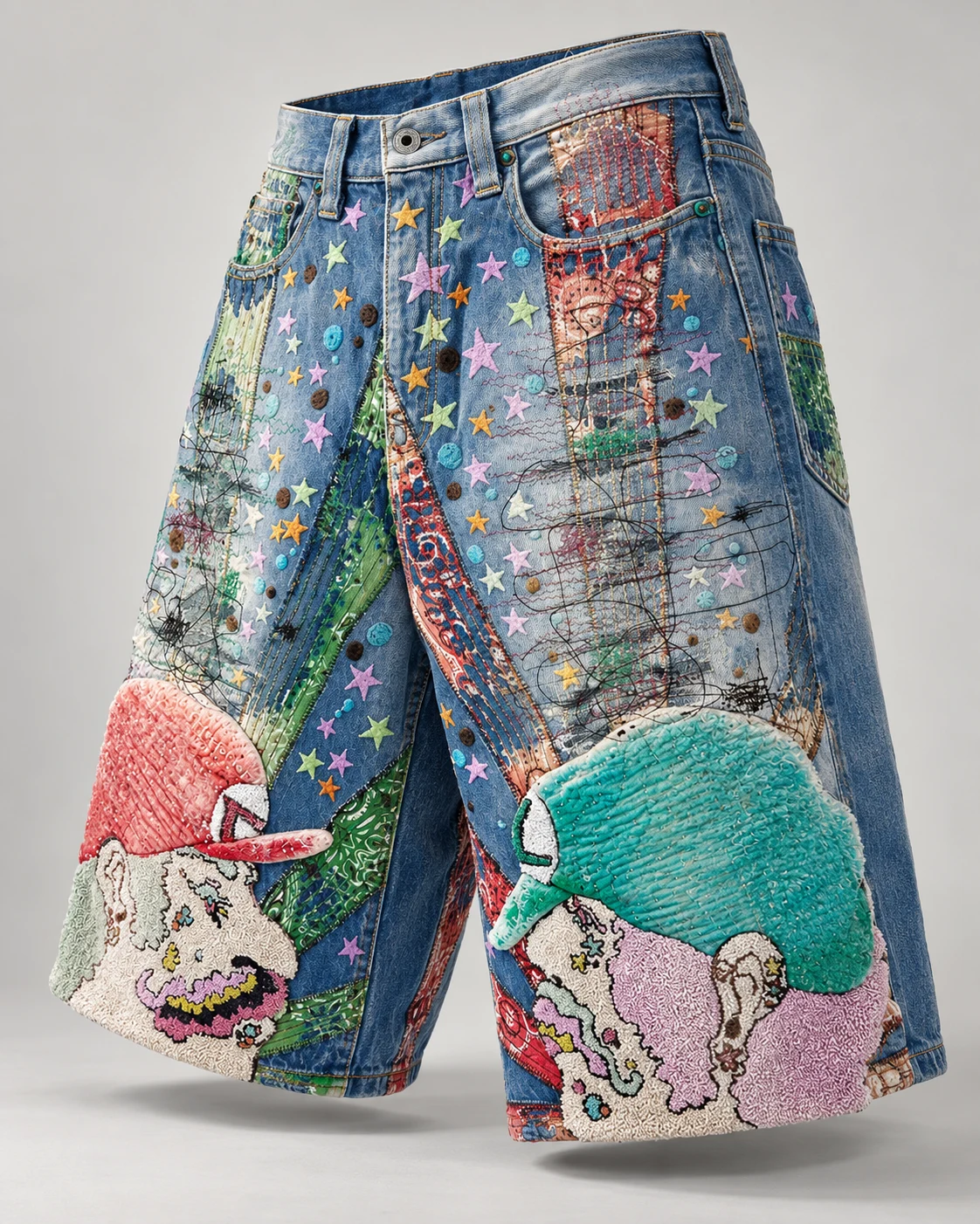Blue Colorful Chenille Embroidery Shorts — AI design reference 3