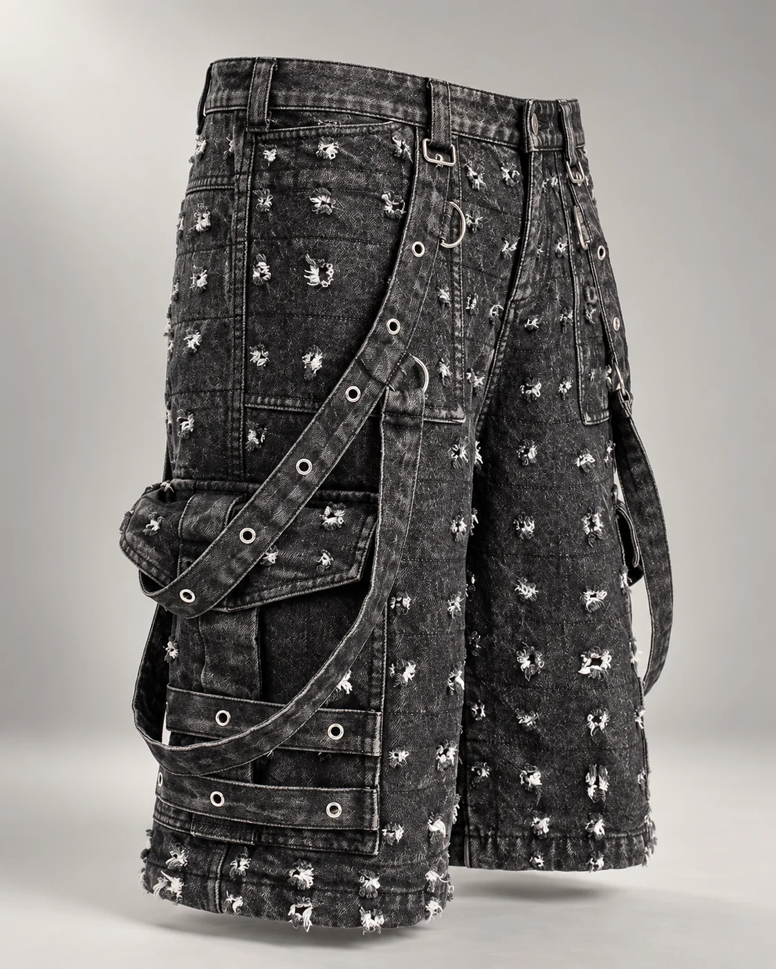 Black Grey Eyelet Strap Cargo Shorts — AI design reference 3