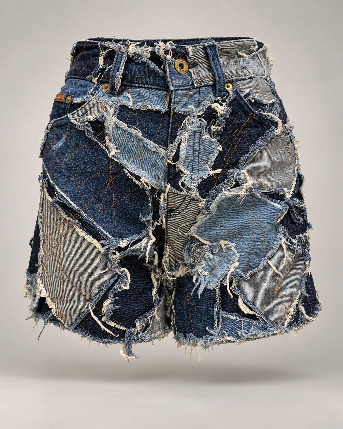 Blue Reconstructed Patchwork Shorts — AI design reference 1