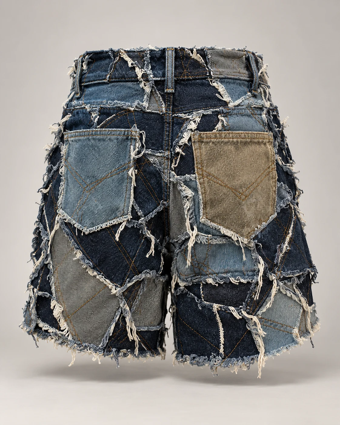 Blue Reconstructed Patchwork Shorts — AI design reference 2