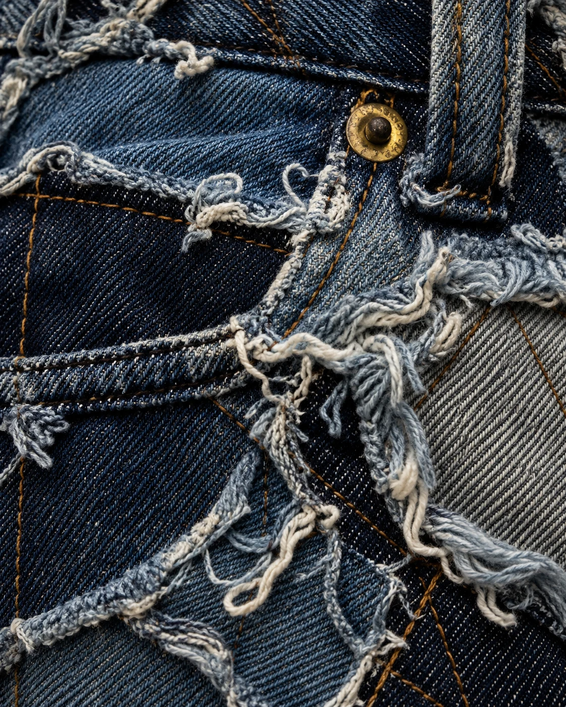Blue Reconstructed Patchwork Shorts — AI design reference 5