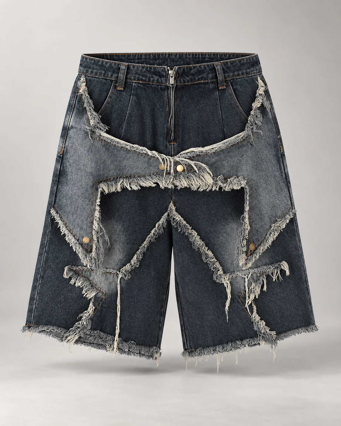 Dark Blue Raw Edge Panel Shorts — AI design reference 1