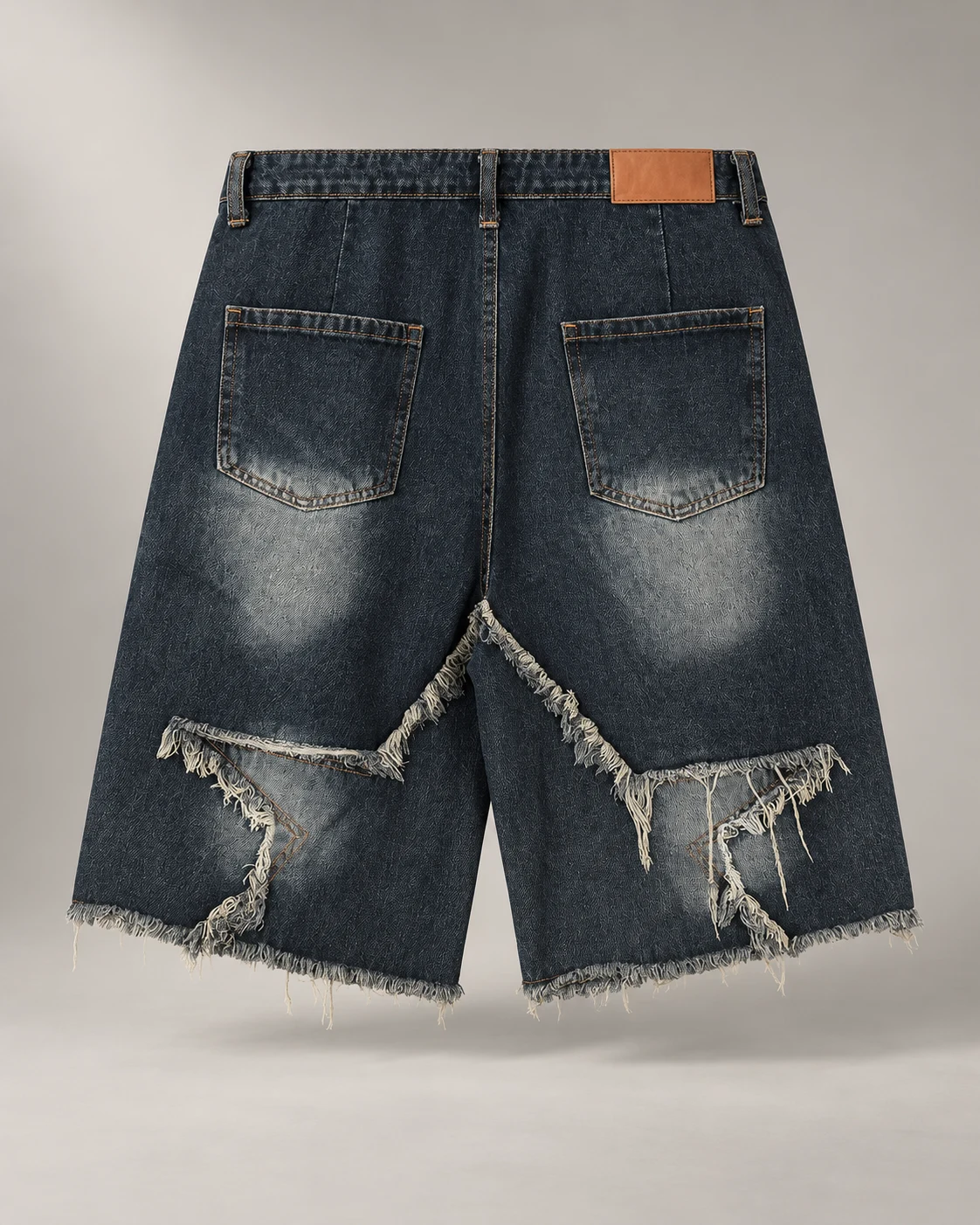 Dark Blue Raw Edge Panel Shorts — AI design reference 2