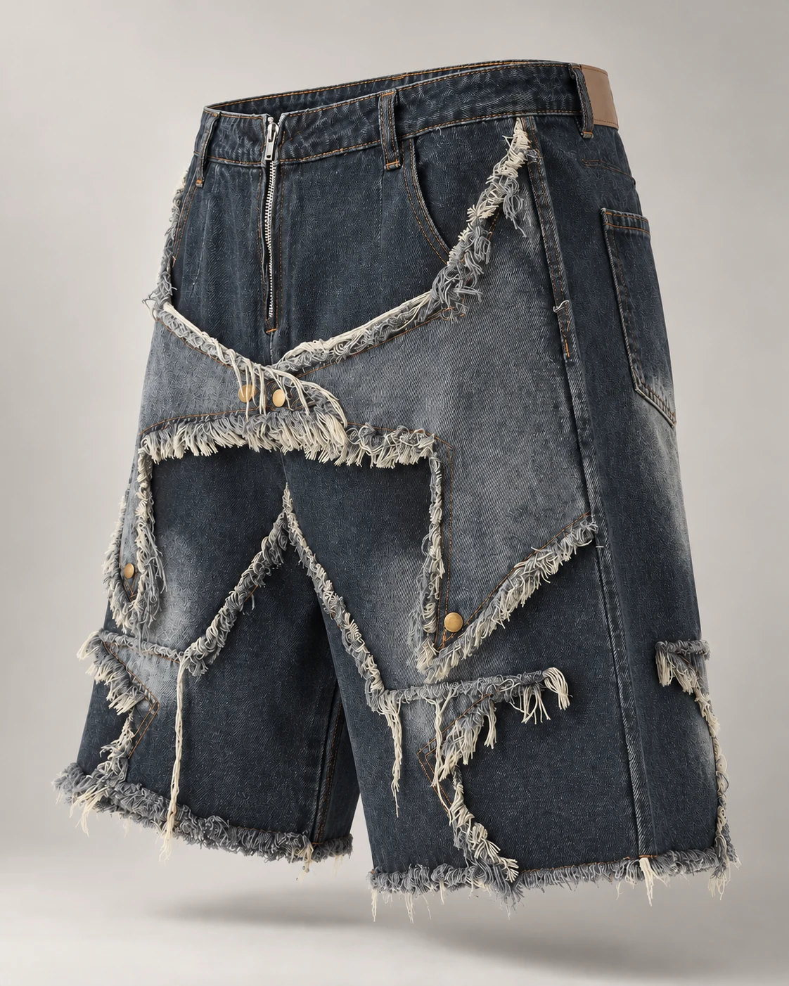 Dark Blue Raw Edge Panel Shorts — AI design reference 3
