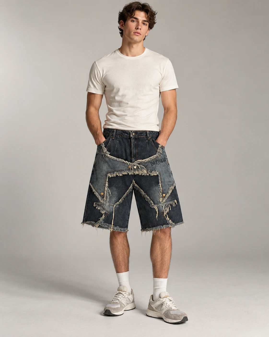Dark Blue Raw Edge Panel Shorts — AI design reference 4
