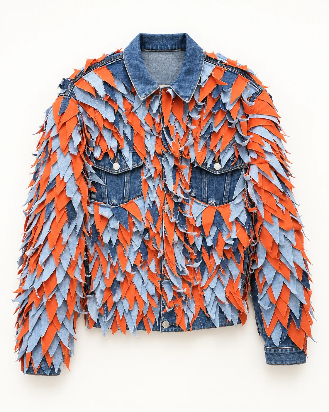 Blue Orange Layered Tab Denim Jacket — AI design reference 1
